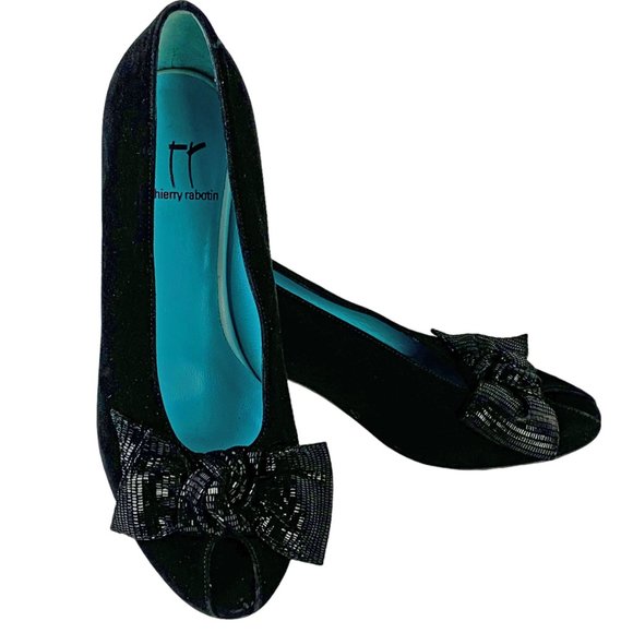 THIERRY RABOTIN Yvette Suede Peep-Toe Bow Pumps ***NWOB - Picture 6 of 11